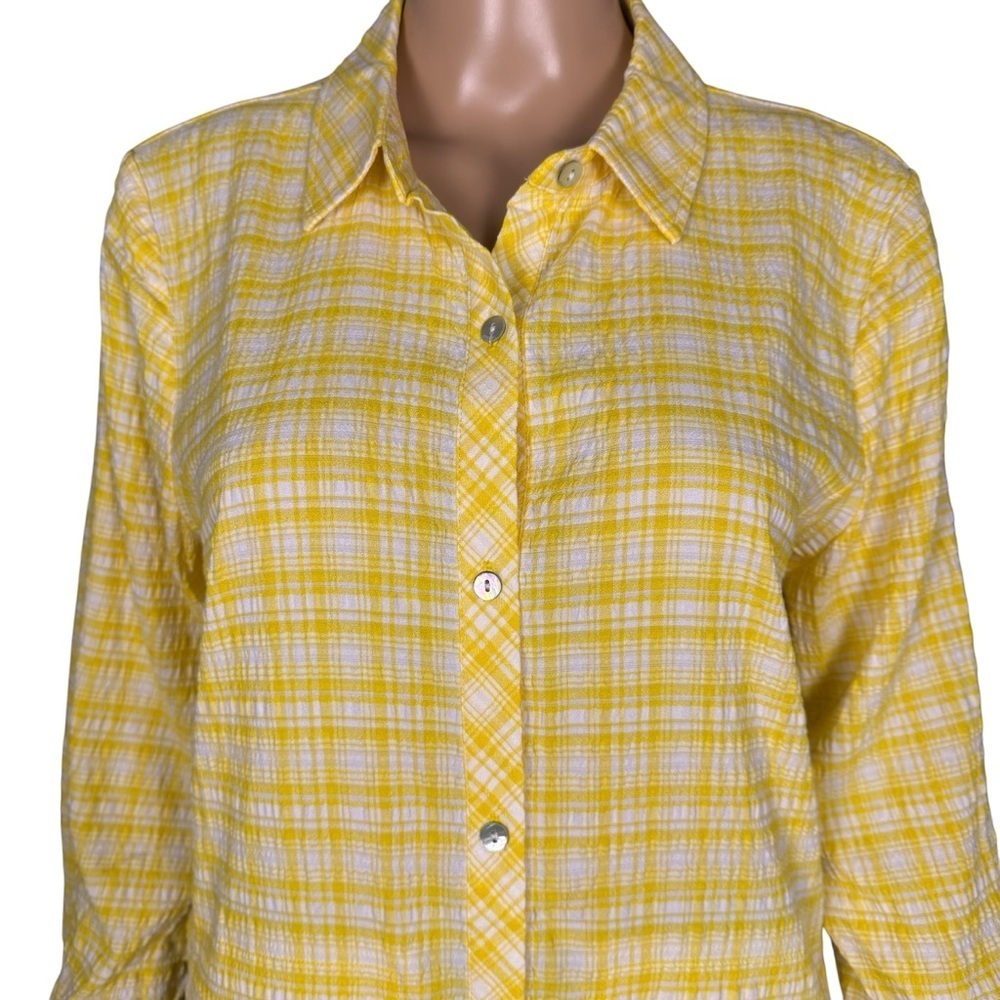 New Susan Graver Yarn Dyed Button Front Yellow Plaid Shirt A479195 Size S - Picture 9 of 12